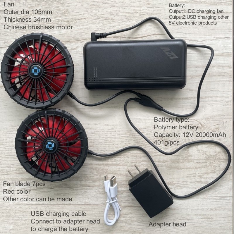 เครื่องปรับอากาศ เสื้อเย็น แฟน แบตเตอรี่ 12v 20000mAh ความเร็วสูง 10 ชั่วโมง เวลาทํางาน