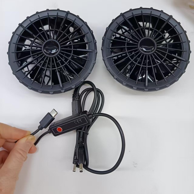 พัดลมระบายความร้อน 5V 2 ชิ้น ภายในเสื้อ สำหรับคนงานกลางแจ้ง พร้อมปลั๊ก Type C